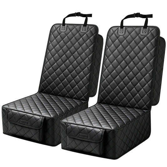 PETICON Front Seat Car Cover 2 Pack, Waterproof PU Leather Dog Car Seat Cover with Side Flaps, Nonslip Scratchproof Captain Chair Seat Cover Fits for Cars, Trucks, SUVs, Jeep