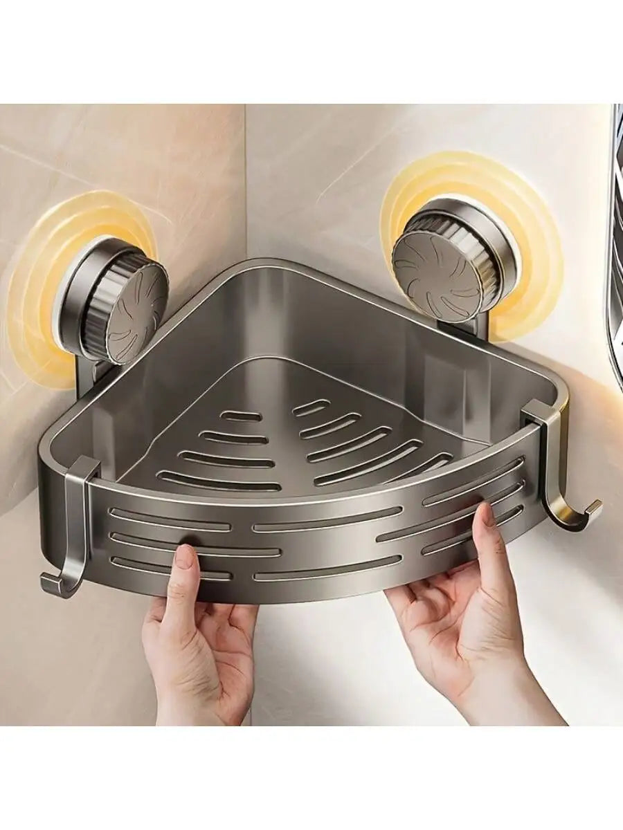 Suction Cup Corner Shower Basket – Single Tier PVC Wall Mount