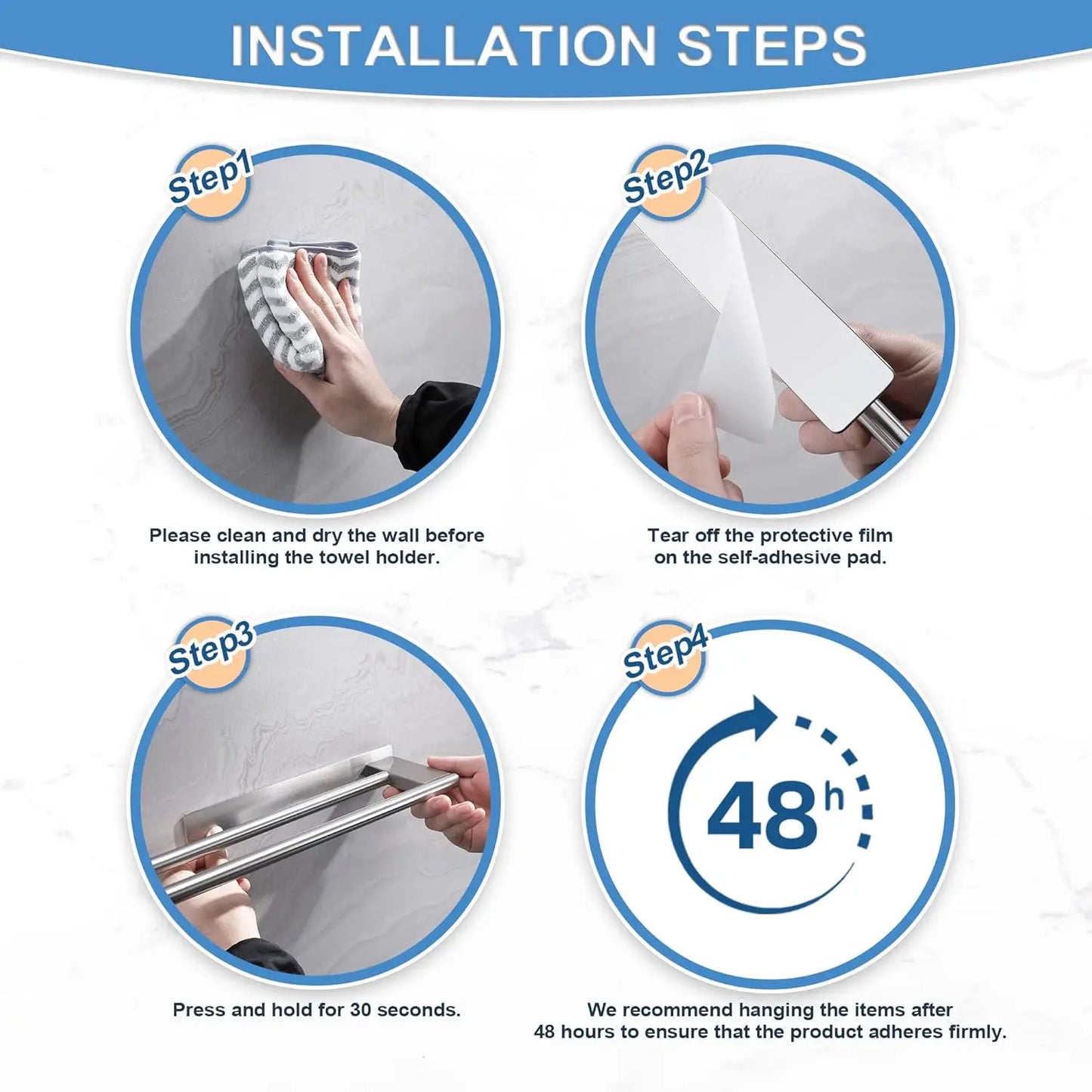 Bathroom Towel Racks No Drill Double Adhesive Towel Bar Stainless Steel 39CM